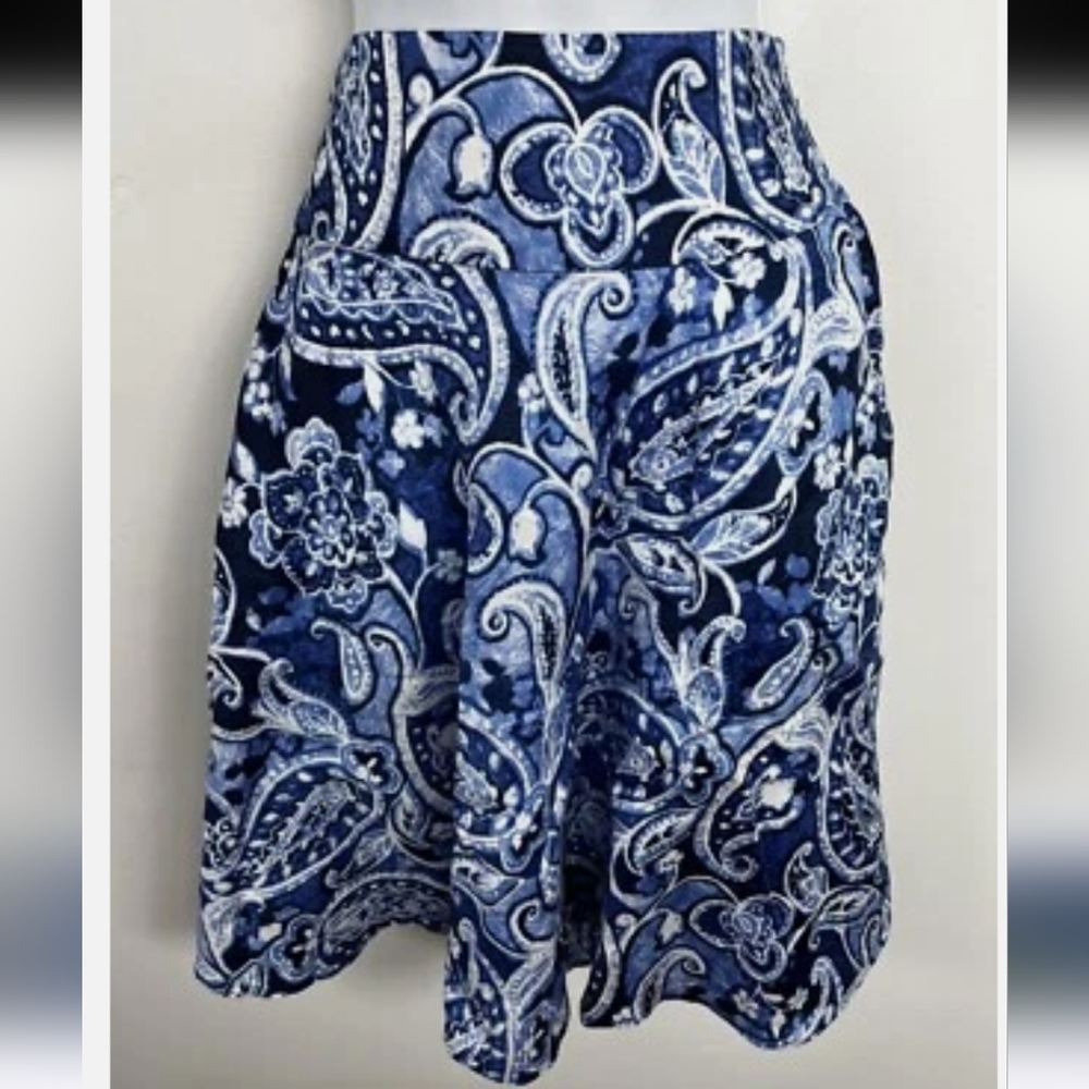 Lauren Ralph Lauren Paisley A-Line Knee Length Skirt Blue Size 2 - Picture 2 of 5